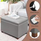 Joveco 24" Leather Storage Ottoman Bench, Rectangle Foot Rest Stool for Living Room, Bedroom, Entryway, Grey