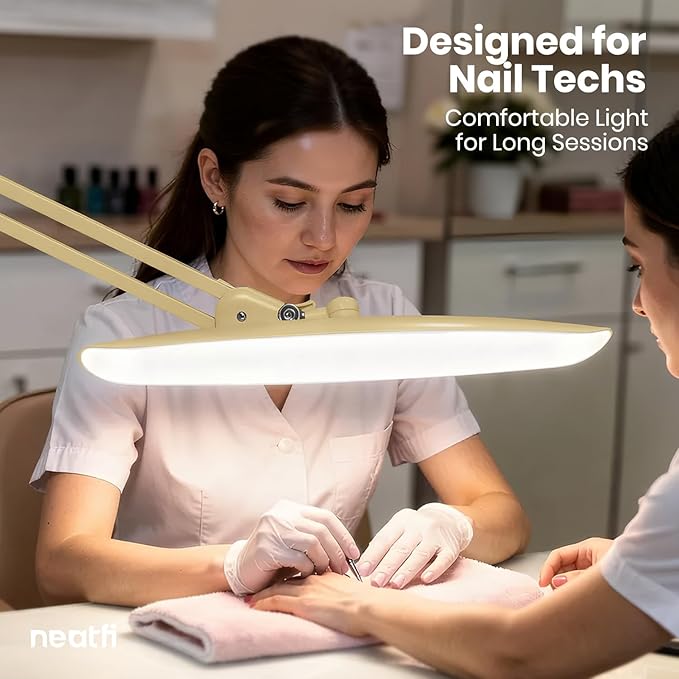 Neatfi XL 2,200 Lumens LED Desk Lamp with Clamp, 24 Watt Bright Architect Task Lamp, 20 Inches Dimmable Computer Light, Adjustable Desk Light for Home, Office, Crafts, Nails & Hobbies (Non-CCT, Gold)