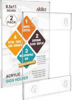NIUBEE Acrylic Window Sign Holder:Glass Door Sign Holder with 4 Suction Cups 8.5x11 Inch--Window Mount for Displaying Flyers, Notices, Documents and Menus, for Office, Store, Home, Restaurant Use (2 Pack)