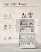 VASAGLE Floor Storage Cabinet, Freestanding Storage Unit with 2 Drawers and 2 Doors, Adjustable Shelf, 11.8 x 23.6 x 43.3 Inches, for Entryway, Bathroom, White UBBC551P31
