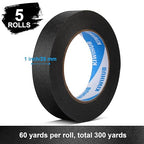 KIWIHUB Black Painters Tape,1" x 60 Yards x 5 Rolls (300 Yards Total) - Medium Adhesive Masking Tape for Painting,Labeling,DIY Crafting,Decoration and School Projects