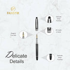 FANSTIK, Customized Fountain pen with name (MADE IN USA), stainless steel, black and Silver, luxury engraved pen personalized for men and for women. (Fountain Black-Silver)