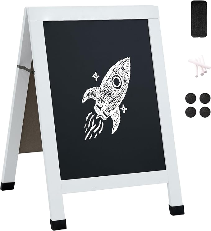 Sunnydaze Magnetic A-Frame Chalkboard Sign - Double-Sided Chalk Sandwich Board Sidewalk Sign - 30" x 20" - White