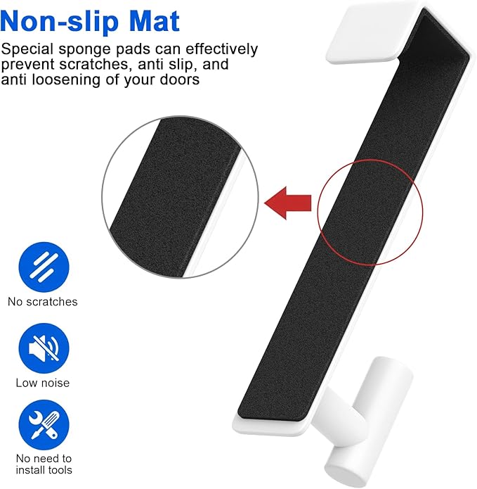 PMMASTO 2-Pack Over The Door Hooks - Rustproof Stainless Steel Door Hangers for 1-3/4 Inch Doors, Non-Marking and Tool-Free Easy Install (White, T Shape-Fits 1-3/4" Thick Door)