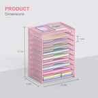 OUTWOLF 10 Tier Paper Organizer - Letter Tray Mesh Desk File Organizer with Handles for Office School Desktop,Pink