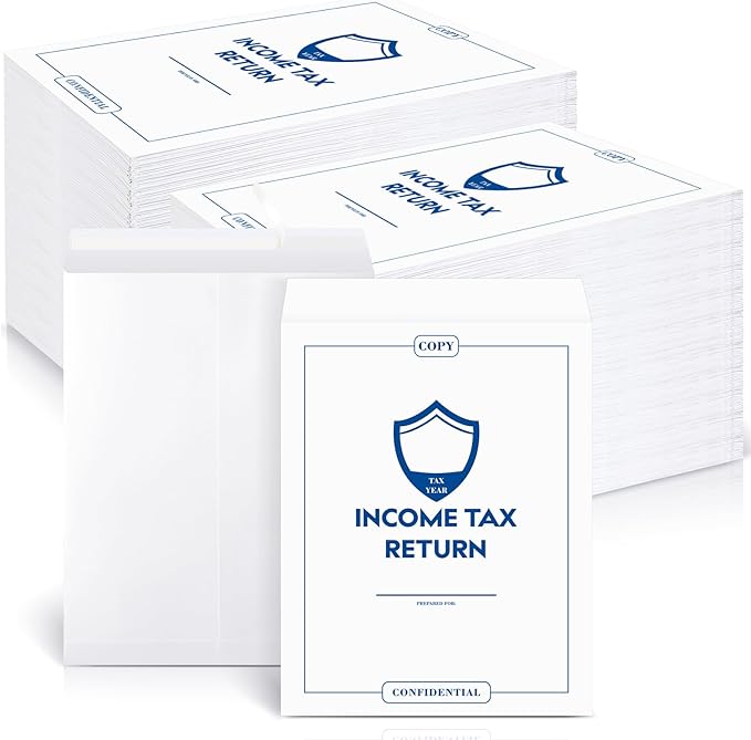 Engrowtic 100 Pcs Income Tax Return Envelope for Tax Preparers 9 x 12 Inches Open End Security Envelopes for Office Business Legal Documents Catalog Paper Mailing, White