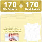 Manila Folders, HERKKA 170 Pack 1/3 Cut Tab File Folders, Manila Folders 8.5 x 11 Designed for Office and Classroom Use, Letter Size