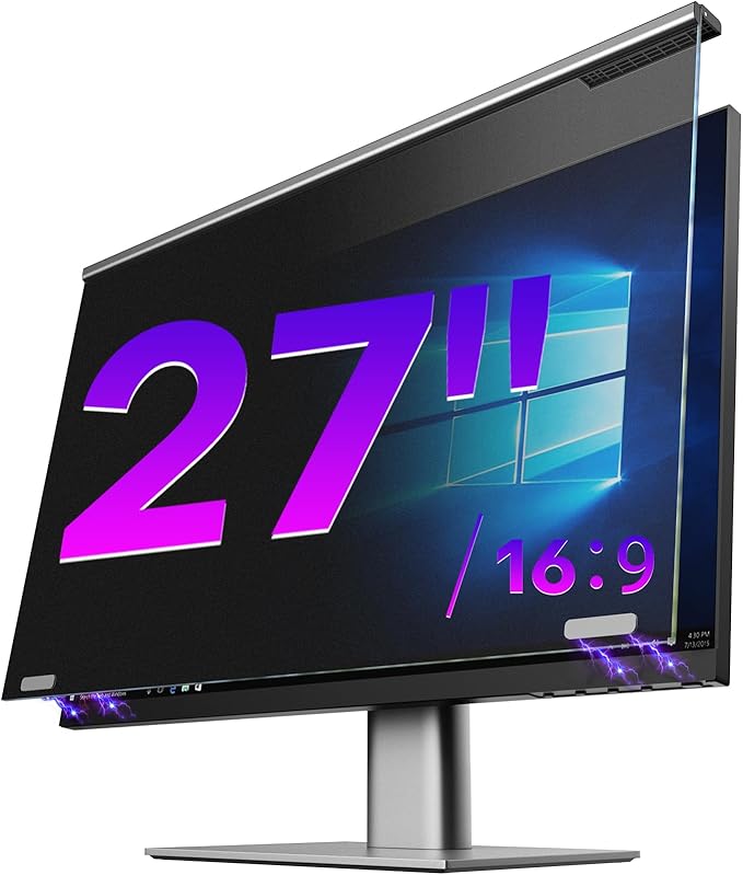 OMOTON Magnetic Computer Privacy Screen for 27 Inch 16:9 Aspect Ratio Computer Monitor, Hanging Removable Privacy Eye Protection Anti Glare Blue Light Shield Filter, Anti-Spy Protector