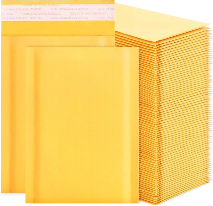 skardeco Kraft Bubble Mailers 4x7inch 100Pack Yellow Self-Seal Padded Envelopes Bubble Opaque Padded Mailers Shipping Bags for Small Businesses to Package and Mail Jewelry, Electronic Products