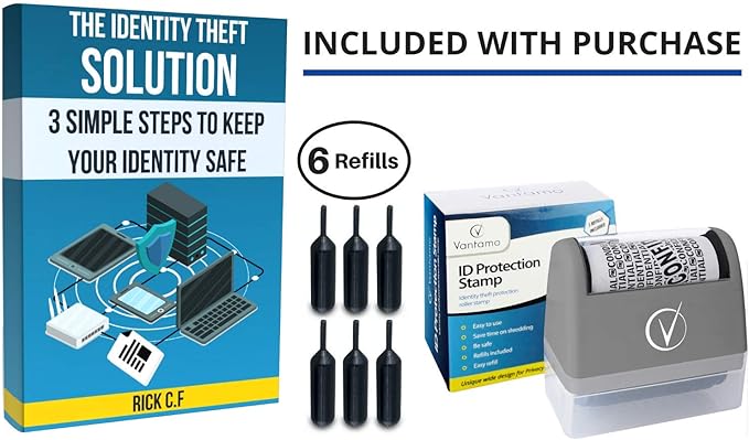 Vantamo Identity Theft Protection Roller Stamp for Hiding Sensitive Information, Wide Confidential Stamp with 6 Ink Refill, Security Stamp Roller for Identity Theft Prevention, Classy Gray