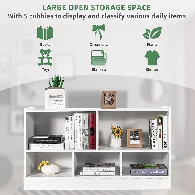 Tangkula 5 Cube Bookcase, 2 Tier Wooden Storage Open Bookshelf, Multipurpose Display Storage Cabinet for Living Room, Bedroom, Hallway, Kid's Playroom, Reading Nook (White)