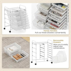 LDAILY 12 Drawer Rolling Storage Cart, Rolling Cart with Drawers for Classroom, Art Supply Craft Organizer on Wheel with Metal Frame & Handles for Home Office School (Clear, 12 Drawer Left-Right)