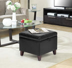 Adeco Storage Ottoman Foot Rest Stool, Leather Ottoman Footstool with Solid Wood Legs and Hinged Lid, 17.7" Small Foot Stool for Living Room, Bedroom