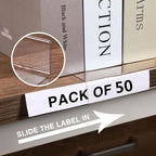 Containlol 50 Pcs Moveable Shelf Label Holders, Clear Bookshelf Label Library Shelf Markers Bookshelf Divider Tags for Library Office Classroom Home(6.5 x 5.12 x 0.8 Inch)