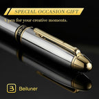 BEILUNER 315 Silver Chrome Fountain Pen,Stunning Luxury Pens with 24K Gold Accents, Gorgeous 24K Gilded Nib(Medium), Ink Converter,Fancy Pen Gift for Men&Women-Elegant, Office, Reliable, Nice Design
