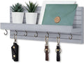 Lwenki Decorative Key Holder for Wall with Shelf, Entryway Shelf with Hooks Holds Leashes, Jackets and Glasses – Sturdy Wood Keyholder Entrance Hanger with Mounting Hardware (Gray, Large)