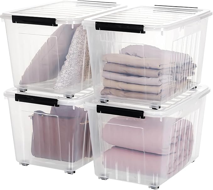 Citylife 82 QT Clear Plastic Storage Bins with Lids Stackable and Nestable Storage Boxes with Lids Large Plastic Storage Containers for Garage, Closet, Kitchen, 4 Packs