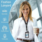 Funny Nurse Lanyards for ID Badges Name Tags ID Card Holder, ID Badge Holder with Breakaway Lanyard, Cute Badge Reel Badge Clip Retractable, Coffee Scrubs and Rubber Gloves (Black)