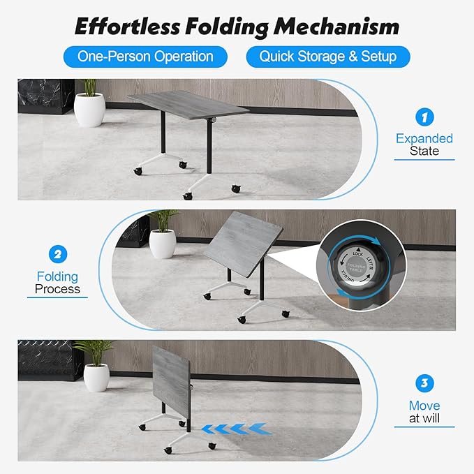 Goakwwuz Conference Room Table, Folding Conference Tables,Thicken Grey Tabletop,Flip Top Wooden Seminar Meeting Room Table for Conference Room Offices (4, Grey, 70.8”)