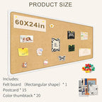 Bulletin Board, 60 x 24 in Felt Pin Board - Cork Board Alternative for Wall, Foldable Picture Self-Adhesive Vision Prayer Board with 20 Pushpins 10 Cards - Lightweight Home/Office Décor