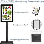 STANDNEE Poster Stand Holder Pedestal Floor Standing Sign Holder 11"x 17" Vertical and Horizontal View Sign Display, Aluminum Snap Open Frame with Safety Corner (Black, 3Packs)