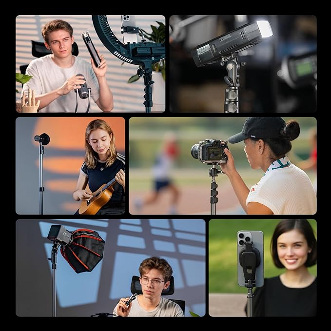 SMALLRIG 74.8"/ 6.23 ft Adjustable Light Stand Photography, Max Load 8.8 lb, Compact Lighting Tripod Stand for Softbox, Flashlights, Ring Light, LED Video Lights, COB Light, Folded Size 16.5" - 5475