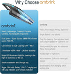 ambrint Handheld Vacuum Cordless Rechargeable – 13000PA Powerful Car Vacuum with Best Suction, Lightweight Mini Cleaner for Home/Office, High-Power Dust Busters for Pet Hair, USB Charging & LED Light