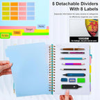 Hardcover Spiral Notebook 8"x10" Journal Notebook with Tabs and Removable Dividers 300 Pages 5 Subject Notebook College Ruled, Faux Leather Spiral Bound Notebook for Women School Work (White)