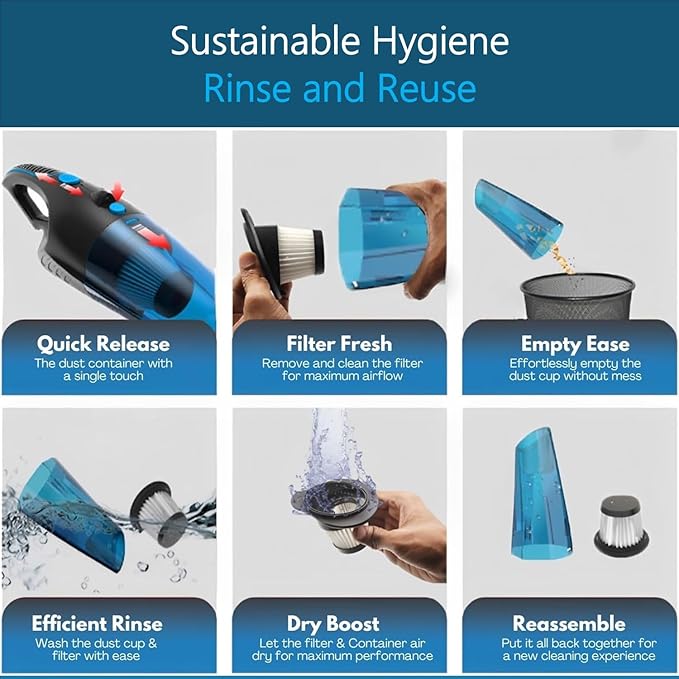ambrint Handheld Vacuum Cordless Rechargeable – 13000PA Powerful Car Vacuum with Best Suction, Lightweight Mini Cleaner for Home/Office, High-Power Dust Busters for Pet Hair, USB Charging & LED Light