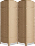 Cocosica 6 ft. Tall Room Divider and Folding Privacy Screen, Weave Fiber Foldable Panel Wall Divider with Diamond Pattern Weaved & 4 Panel Room Screen Divider Separator, Freestanding Room Divider