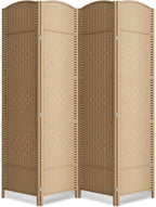 Cocosica 6 ft. Tall Room Divider and Folding Privacy Screen, Weave Fiber Foldable Panel Wall Divider with Diamond Pattern Weaved & 4 Panel Room Screen Divider Separator, Freestanding Room Divider