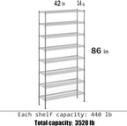 Regal Altair 14" Deep x 42" Wide x 86" Height Wire Shelving Kit | 8-Tier | NSF Commercial Storage Rack Unit