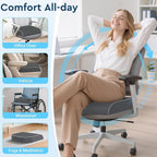 SofterCharm Seat Cushion, Memory Foam Office Chair Cushions for Long Sitting Hours, Chair Pad for Sciatica, Coccyx, Tailbone, Hip Pain & Pressure Relief, Office, Home, Car Seats, Airplane, Gray/Large