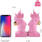 JOOMBE Pink Parrot Decorative Bookends,Set of 2 Cute Bird Animal Sculpture Book Ends to Hold Hevay Duty Books,Unique Resin Statues Book Stopper for Home Office Desk Bookshelf Decor