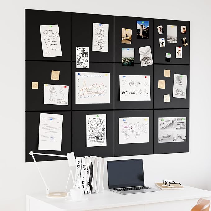 Neatsure Large Cork Board for Wall, 48" x 36" Bulletin Board with Pushpins, 12 Panels Felt Tiles Tack Push Pin Board for Office, Black