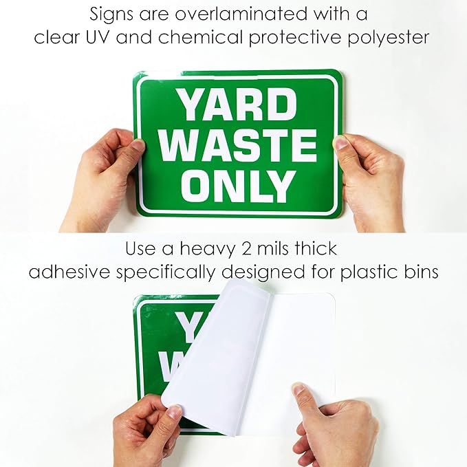 Yard Waste Only Signs 2 Pack - 10" x 7" Recycle Stickers, Waterproof Vinyl, Indoor & Outdoor