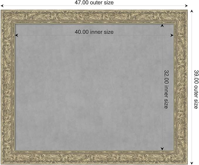 Amanti Art Silver Framed Magnetic Board 39x47 X-Large Vision Board for use with Magnets, 100% Metal Sheet to Display Items as Office Decor or for Home Organization in mudroom, Kitchen or Kids Room