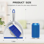NACENA Mini Broom and Dustpan Set, Small Dust Pan and Brush Set with Handle Dustpan Teeth for Cleaning Hair Suitable for Office Desks Drawers Sofas Outdoor Camping, Blue
