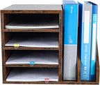 PAG Wood Desktop File Holder Organizer Mail Sorter for File Folders, Mails, Envelopes, Mailing Supplies or Magazines, Brown