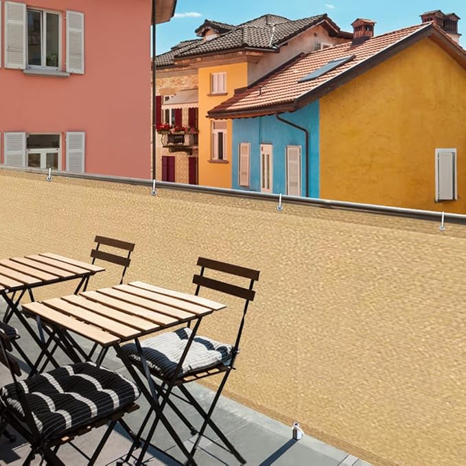 iCover 3x10ft Balcony Privacy Screen Fence, UV-Resistant Railing Fencing Cover for Porch Deck Patio Garden Backyard, Cable Zip Ties Included, Sand