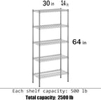 Regal Altair 14" Deep x 30" Wide x 64" Height Wire Shelving Kit | 5-Tier | NSF Commercial Storage Rack Unit