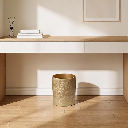 DoveeDosa Gold Luxury Stone Bathroom Trash Can, Modern Bathroom Office Trash Can, Resin Wastebasket, Garbage Receptacle Bin for Bathrooms, Offices, Powder Rooms, Kitchens (Gold)