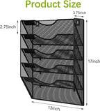 EasyPAG 5 Pocket Mesh Wall File Organizer, Hanging Paper Folder Holder with Classify Label, Vertical Wall Mount Mail Organizer for Office Home Classroom, Black