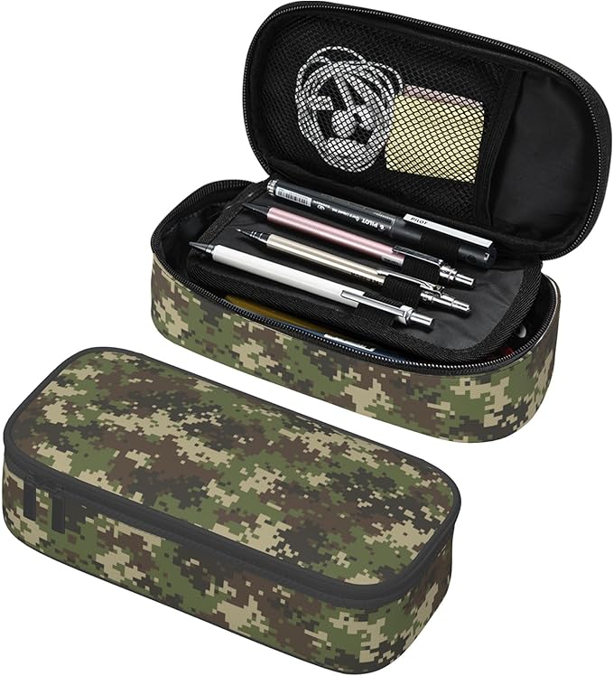 YIJIUWKIS Camo Pencil Case for Kids Boys Girls, Big Capacity Green Pencil Pouch, Portable Pencil Box Stationery Storage Desk Pen Bag for School Office