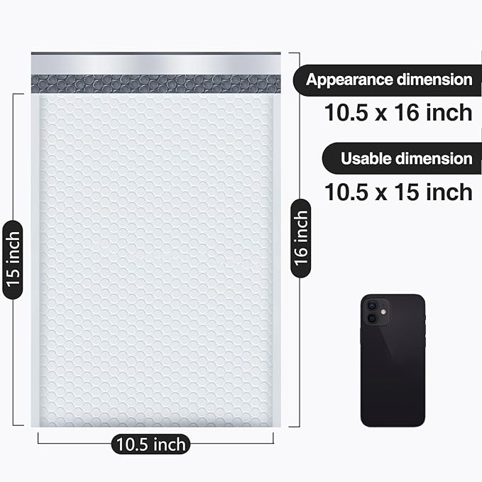 UCGOU Bubble Mailers 10.5x16 Inch White 25 Pack Poly Padded Envelopes Large #5 Mailing Packages Opaque Packaging Postal Self Seal Adhesive Waterproof Boutique Shipping Bags for Clothes