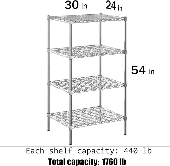 Regal Altair 24" Deep x 30" Wide x 54" Height Wire Shelving Kit | 4-Tier | NSF Commercial Storage Rack Unit