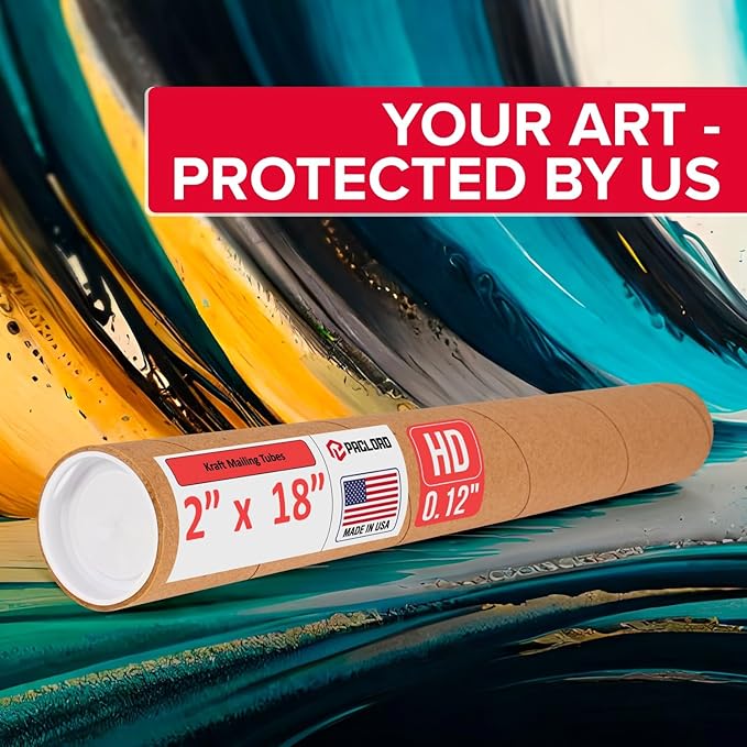 Paclord 2" x 18" Heavy-Duty Reinforced Cardboard Mailing Tube, Pack of 1 Tube with 2 Caps – Secure USPS Approved – Great for Shipping and Storing of Prints, Artwork, Posters or Documents