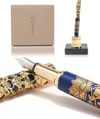ARTEX Luxury Fountain Pen Set With Stand - Museum Art Collections - Crafting Timeless Beauty - the Best Gift & Office Desk Decor, German SCHMIDT Fine Nib, Solid Metal & Marble Texture
