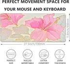 Abstract Floral Mouse Pad Desk Mat,Pink and Gold Extended Gaming Mouse Pad with Stitched Edges,Non-Slip Waterproof Rubber Base for Office,Computer,Keyboard,Laptop and Home Desk Pad(27.5X11.8 in)