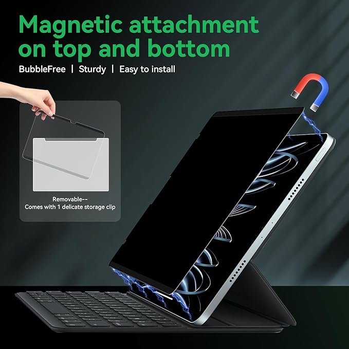 Magnetic Privacy Screen Protector Compatible with iPad Pro 12.9” 2018-2022 (6th/5th/4th/3rd Gen), Easy Install Shield Anti Glare Blue Light Spy Filter, Bubble-Free film Black Security Guard